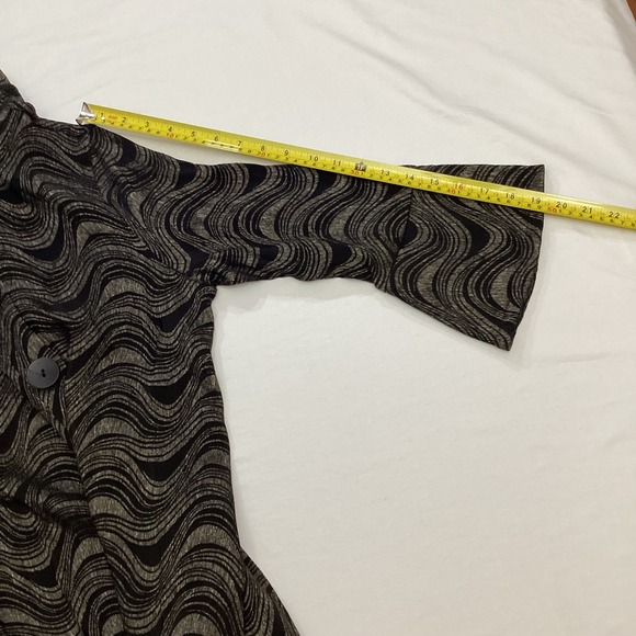Ali Miles Women's Jacket M Black Metallic Wave Print Button Front Bell Sleeve - Picture 7 of 8